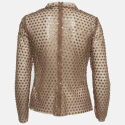 Pre Owned Self-Portrait Brown Tulle Sheer Dot Sequin Embellished Top M