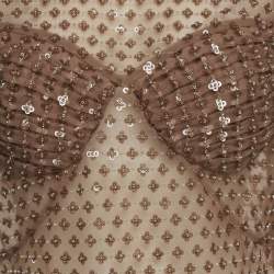Pre Owned Self-Portrait Brown Tulle Sheer Dot Sequin Embellished Top M