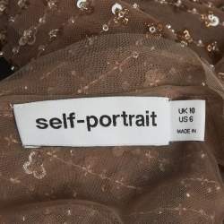 Pre Owned Self-Portrait Brown Tulle Sheer Dot Sequin Embellished Top M
