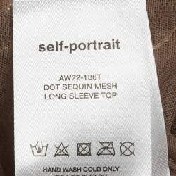 Pre Owned Self-Portrait Brown Tulle Sheer Dot Sequin Embellished Top M