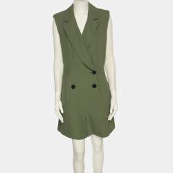 Pre Owned Self-Portrait Green Twill Double Breasted Jumpsuit S
