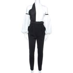 Pre Owned Self Portrait Monochrome Cross Front Halterneck Jumpsuit S