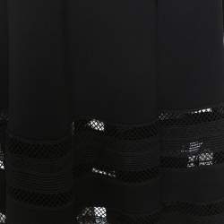 Pre Owned Self Portrait Black Cady Lace Trim Draped Shoulder Midi Dress L