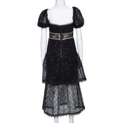 Pre Owned Self Portrait Black Sequin Circle Lace Midi Dress M