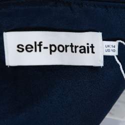 Pre Owned Self Portrait Navy Blue Star Satin Embellished One Shoulder Jumpsuit L