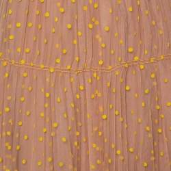 Pre Owned Self Portrait Yellow & Beige Tulle Polka Dot Midi Skirt S