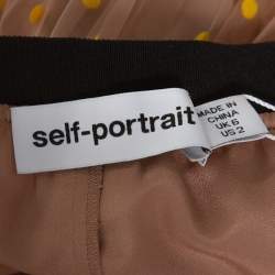 Pre Owned Self Portrait Yellow & Beige Tulle Polka Dot Midi Skirt S