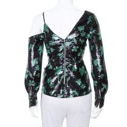 Self Portrait Black Leaf Sequin Wrap Top S