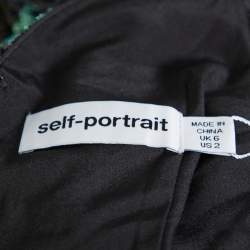 Self Portrait Black Leaf Sequin Wrap Top S