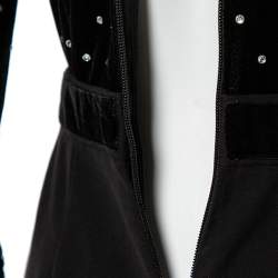 Pre Owned Self-Portrait Black Velvet & Crepe Stone Embellished Paneled Jumpsuit S