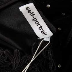 Pre Owned Self-Portrait Black Velvet & Crepe Stone Embellished Paneled Jumpsuit S