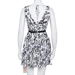 Self-Portrait Monochrome Leopard Printed Plisse Chiffon Sleeveless Mini Dress S