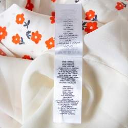 Pre Owned Self-Portrait Cream Floral Printed Satin Asymmetric Skirt M