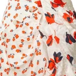 Pre Owned Self-Portrait Cream Floral Printed Satin Asymmetric Skirt M