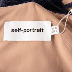 Pre Owned Self Portrait Navy Blue Lace Ruffled Amaryllis Sheer Column Dress M