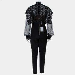 Pre Owned Self Portrait Black Lace & Crepe Balloon Sleeve Detail Jumpsuit L