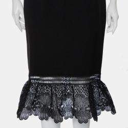 Pre Owned Self-Portrait Black Crepe Lace Trim Detail Olivia Midi Dress L