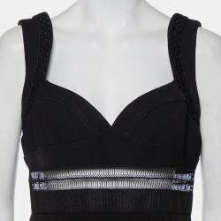 Pre Owned Self-Portrait Black Crepe Lace Trim Detail Olivia Midi Dress L