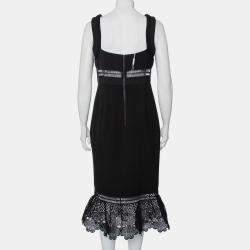 Pre Owned Self-Portrait Black Crepe Lace Trim Detail Olivia Midi Dress L