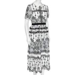 Pre Owned Self-Portrait White Daisy Sequined Mesh Midi Dress M