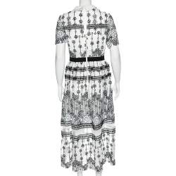 Pre Owned Self-Portrait White Daisy Sequined Mesh Midi Dress M