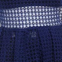 Pre Owned Self-Portrait Navy Blue Guipure Lace Sculpted Peplum Top S