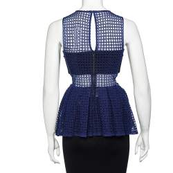 Pre Owned Self-Portrait Navy Blue Guipure Lace Sculpted Peplum Top S
