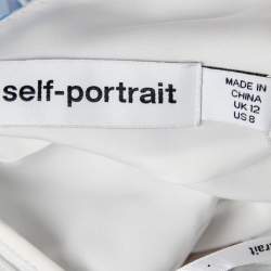 Pre Owned فستان سيلف بورتريت كريب غينغام أزرق بكتف مكشوف قصير مقاس وسط ( ميديوم )