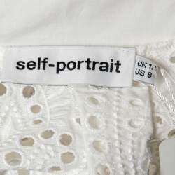 Pre Owned Self-Portrait White Eyelet Trimmed Cotton Button Front Top M