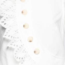 Pre Owned Self-Portrait White Eyelet Trimmed Cotton Button Front Top M