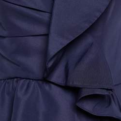 Self-Portrait Navy Blue Sateen Ruffled Asymmetric Midi Dress XS