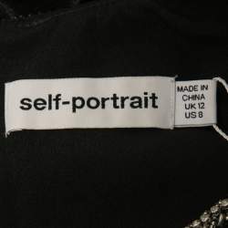 Pre Owned Self-Portrait Black Velvet Embellished Ruffle Detail Midi Dress M