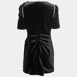Pre Owned Self-Portrait Black Velvet Embellished Ruffle Detail Midi Dress M