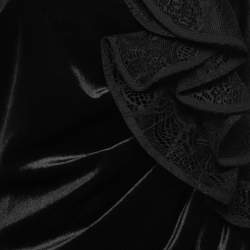 Pre Owned Self-Portrait Black Velvet Embellished Ruffle Detail Midi Dress M