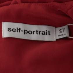 Self-Portrait Red Chiffon Pleated Belted Mini Dress M