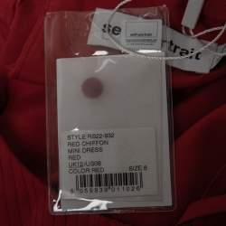 Self-Portrait Red Chiffon Pleated Belted Mini Dress M