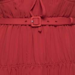 Self-Portrait Red Chiffon Pleated Belted Mini Dress M