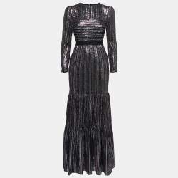 Pre Owned Self-Portrait Black Sequined Tiered Maxi Dress S