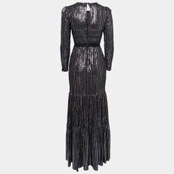 Pre Owned Self-Portrait Black Sequined Tiered Maxi Dress S