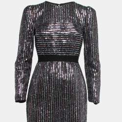 Pre Owned Self-Portrait Black Sequined Tiered Maxi Dress S