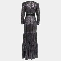 Pre Owned Self-Portrait Black Sequined Tiered Maxi Dress S