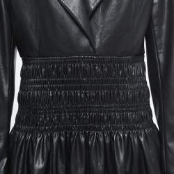 Pre Owned Self-Portrait Black Faux Leather Blazer Ruched Waist Mini Dress M