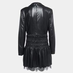 Pre Owned Self-Portrait Black Faux Leather Blazer Ruched Waist Mini Dress M