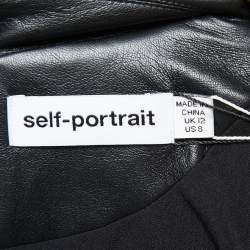 Pre Owned Self-Portrait Black Faux Leather Blazer Ruched Waist Mini Dress M