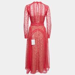Pre Owned Self-Portrait Hot Pink Lace Panel Midi Dress S