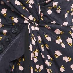 Self-Portrait Black Floral Print Crepe Draped Sleeveless Maxi Dress S