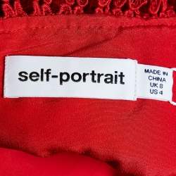 Pre Owned Self Portrait Red Hibiscus Guipure Lace Short Sleeve Dress S