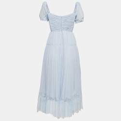 Pre Owned Self-Portrait Light Blue Pleated Chiffon Cut-Out Midi Dress XS