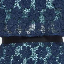 Pre Owned Self-Portrait Navy Blue Floral Lace 60's Overlay Maxi Dress S