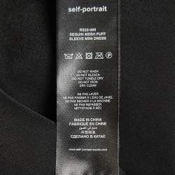 Pre Owned Self-Portrait Black Embellished Mesh & Crepe Pleated Mini Dress S